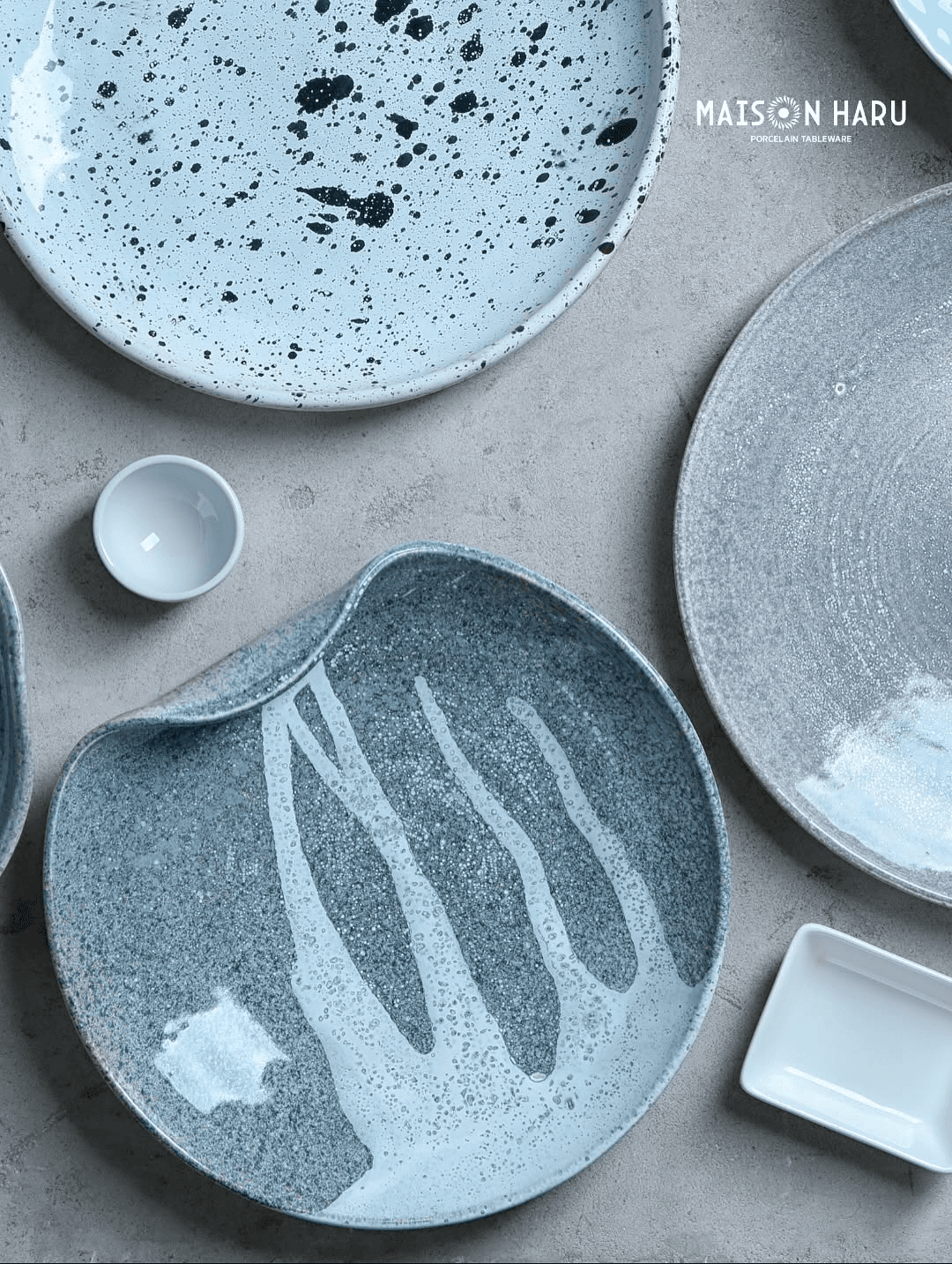 Organic grey and blue porcelain tableware